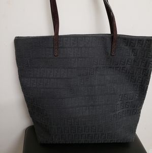 Authentic Fendi fabric grey tote with brown straps